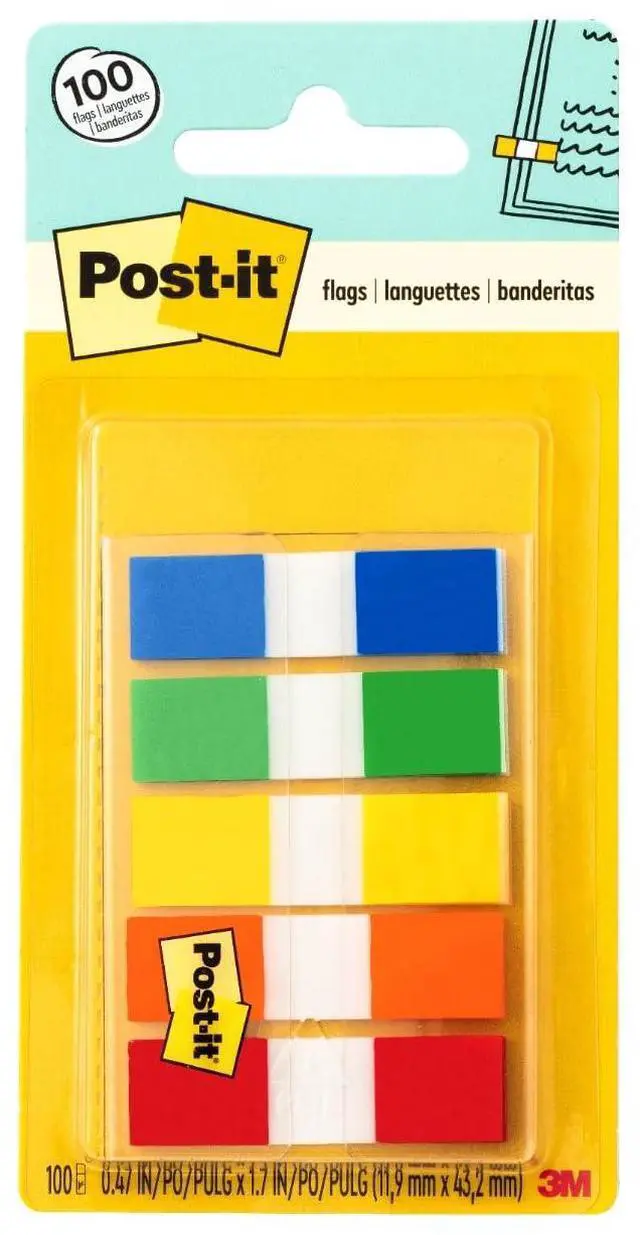 Main image of Flags in Portable Dispenser, 100 Flags/Pack, .47 in x 1.7 in, 20 Each of Red, Bright Orange, Yellow, Green, and Blue