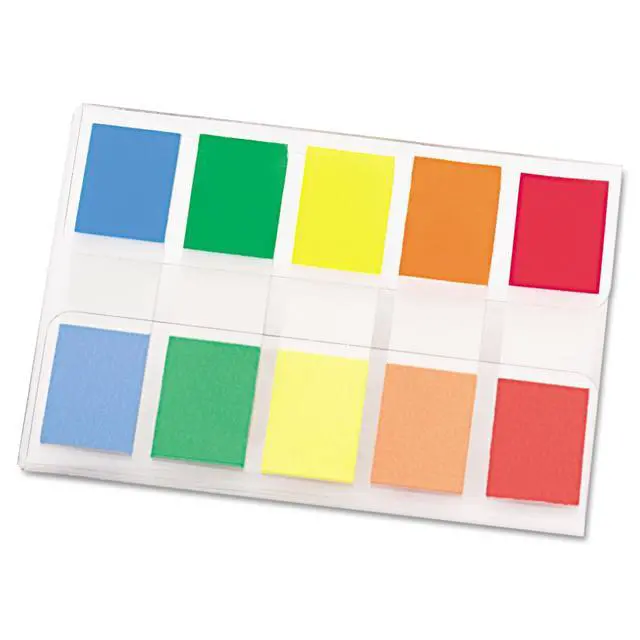 Alt view image 3 of 6 - Flags in Portable Dispenser, 100 Flags/Pack, .47 in x 1.7 in, 20 Each of Red, Bright Orange, Yellow, Green, and Blue