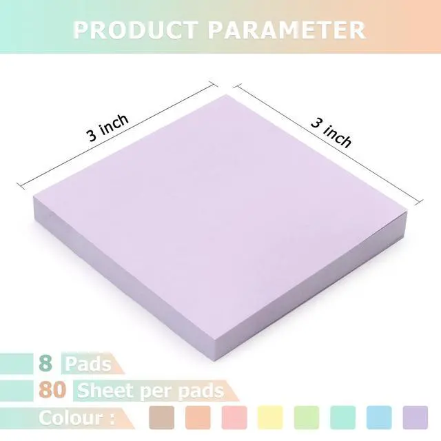 Alt view image 3 of 7 - Sticky Notes 3x3 Inch 8 Pack Pastel Colors, 80 Sheets/Pad