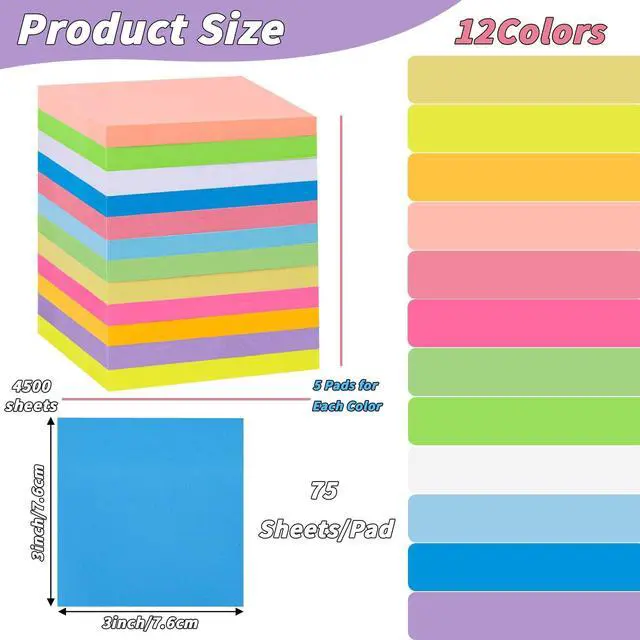 Alt view image 2 of 7 - Sticky Notes Bulk 3x3 Inch 12 Colors Self Stick Memo Pads