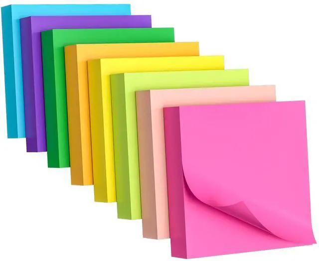 Main image of Sticky Notes 3x3 Inch, 8 Pads, 800 Sheets, 8 Bright Colors Sticky Note Pad, Bulk Self-Stick Pads, Home Office School Supplies, Clean Removal, Recyclable, Easy to Post for Notebook, 100 Sheets/Pad