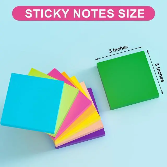 Alt view image 3 of 7 - Sticky Notes 3x3 Inch, 8 Pads, 800 Sheets, 8 Bright Colors Sticky Note Pad, Bulk Self-Stick Pads, Home Office School Supplies, Clean Removal, Recyclable, Easy to Post for Notebook, 100 Sheets/Pad