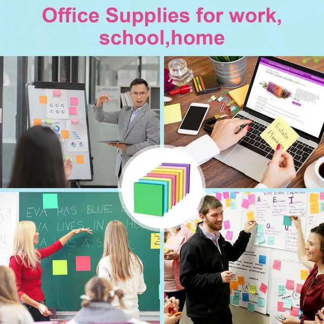 Alt view image 6 of 7 - Sticky Notes 3x3 Inch, 8 Pads, 800 Sheets, 8 Bright Colors Sticky Note Pad, Bulk Self-Stick Pads, Home Office School Supplies, Clean Removal, Recyclable, Easy to Post for Notebook, 100 Sheets/Pad