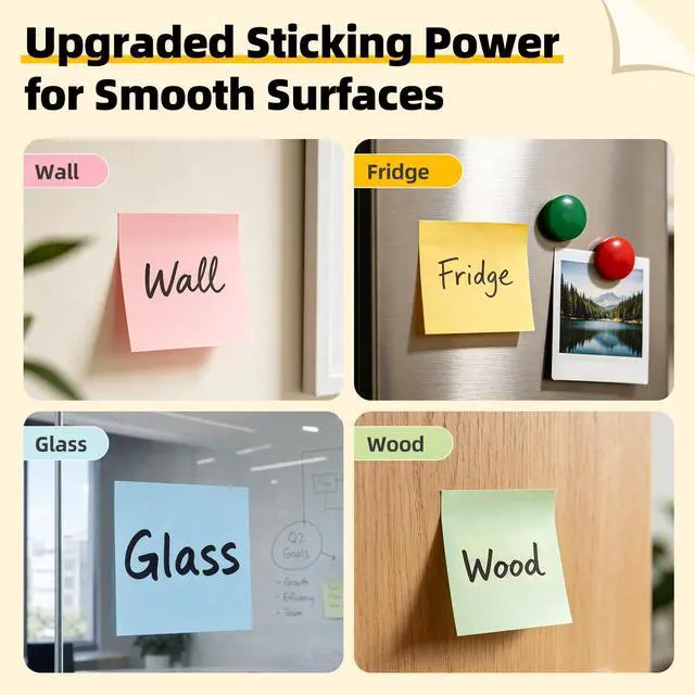 Alt view image 3 of 7 - Sheets Sticky Notes 3x3 Inch100 Sheets/Pad, 4 Soft Colors (Yellow, Green, Pink, Blue) Light Colored Self-Stick Pads, Bulk Office Supplies for Work, School & Home