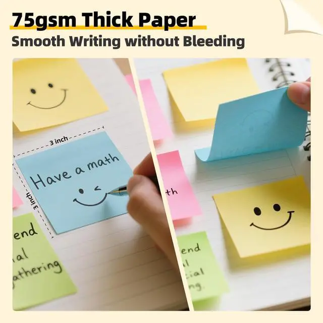 Alt view image 7 of 7 - Sheets Sticky Notes 3x3 Inch100 Sheets/Pad, 4 Soft Colors (Yellow, Green, Pink, Blue) Light Colored Self-Stick Pads, Bulk Office Supplies for Work, School & Home
