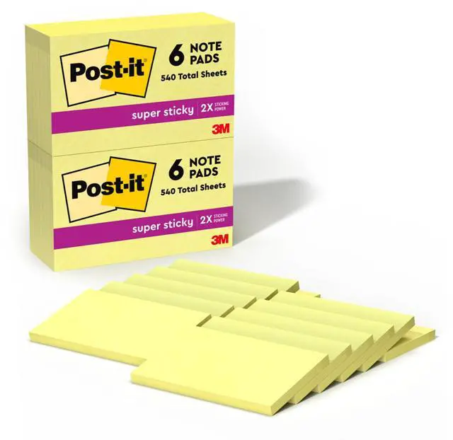 Main image of Super Sticky Notes, 3 x 5 in, Canary Yellow, 12 Pads, 90 Sheets/Pad