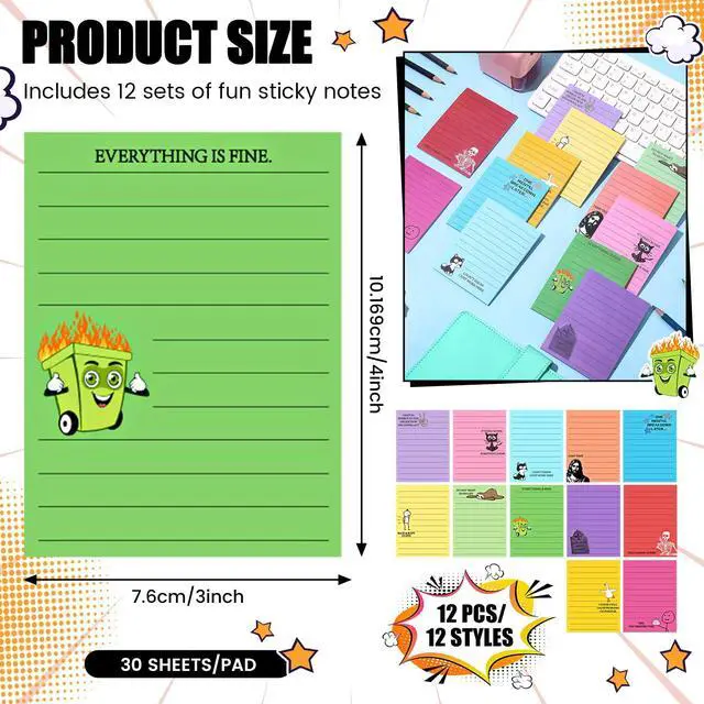 Alt view image 2 of 7 - Funny Sticky Notes for Work 4x3 Inches Sarcastic Self Adhesive Notepads Novelty Memo Pads for Office Coworker Gifts Employee Appreciation Supplies(Funny-Lines,Multi Color)