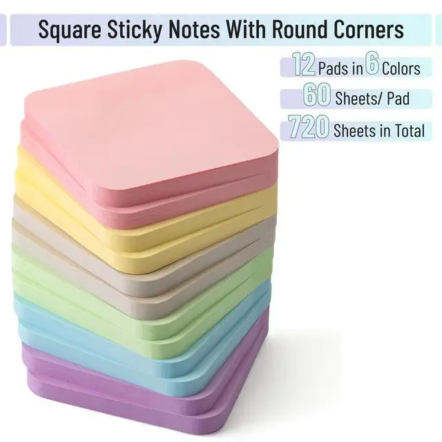 Alt view image 2 of 7 - Sticky Notes, 2.8"x2.8", 12 Pads, 720 Sheets, Pastel Color