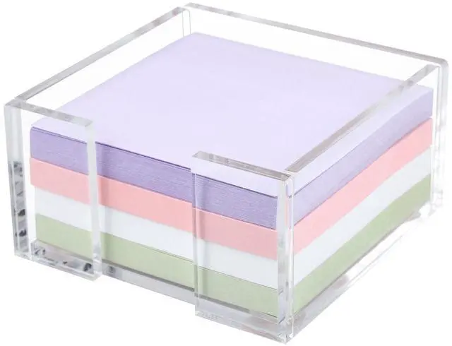 Main image of 3 x 3 Crystal Clear Acrylic Notepad Holder Sticky Note Dispenser for Dorm Room and Office Desk Organizer
