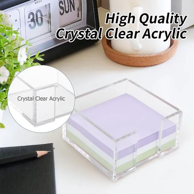 Alt view image 2 of 7 - 3 x 3 Crystal Clear Acrylic Notepad Holder Sticky Note Dispenser for Dorm Room and Office Desk Organizer