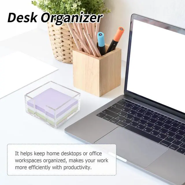 Alt view image 4 of 7 - 3 x 3 Crystal Clear Acrylic Notepad Holder Sticky Note Dispenser for Dorm Room and Office Desk Organizer