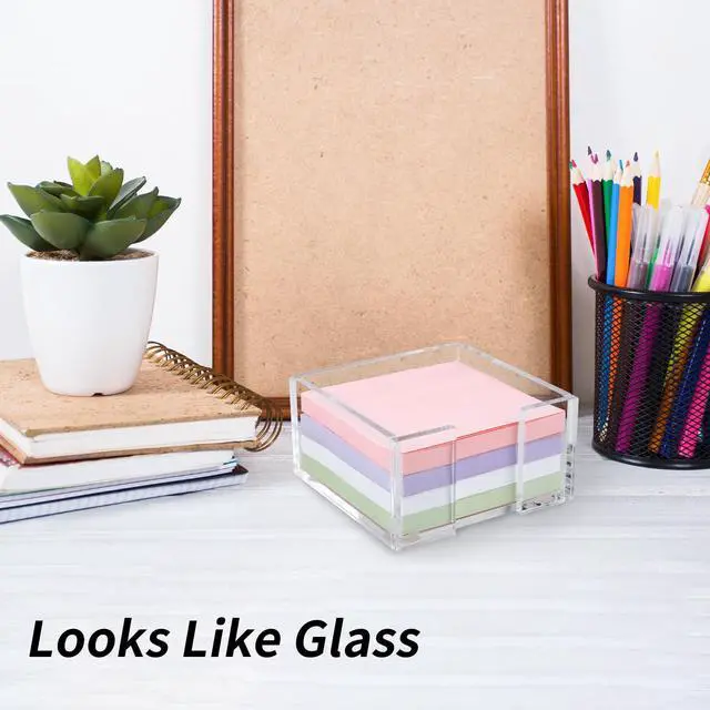 Alt view image 5 of 7 - 3 x 3 Crystal Clear Acrylic Notepad Holder Sticky Note Dispenser for Dorm Room and Office Desk Organizer