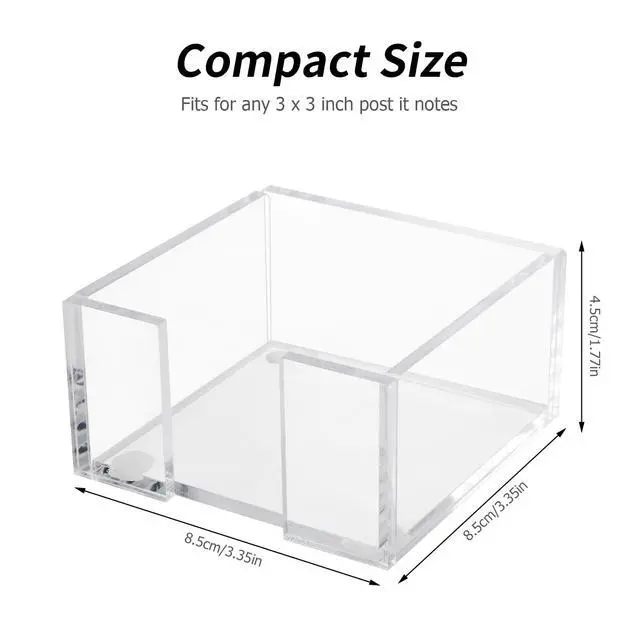 Alt view image 7 of 7 - 3 x 3 Crystal Clear Acrylic Notepad Holder Sticky Note Dispenser for Dorm Room and Office Desk Organizer