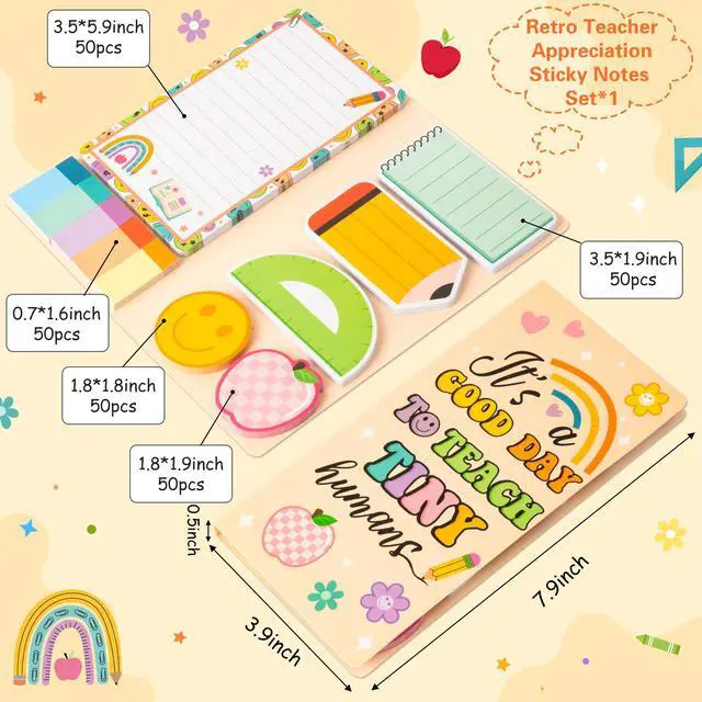 Alt view image 2 of 7 - Sticky Notes Set - 550 Sheets Memo Writing Pad, Retro Teacher Design