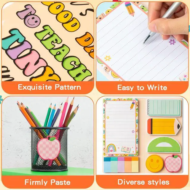 Alt view image 3 of 7 - Sticky Notes Set - 550 Sheets Memo Writing Pad, Retro Teacher Design
