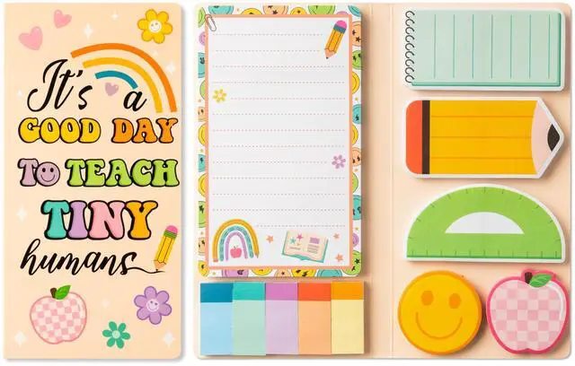Main image of Sticky Notes Set - 550 Sheets Memo Writing Pad, Retro Teacher Design