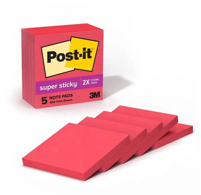 Main image of Super Sticky Notes, 3 x 3 in, Red, 5 Lined Pads
