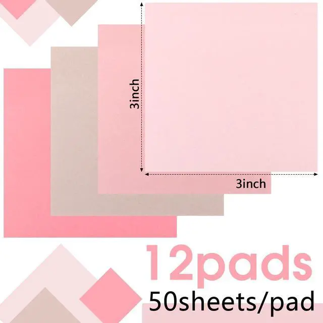 Alt view image 2 of 4 - Pink Sticky Notes 3''x3'', Self Stick Notes Pads Pink Office Supplies, Vintage Aesthetic School Accessories 50 Sheets/pad