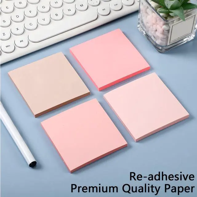 Alt view image 4 of 4 - Pink Sticky Notes 3''x3'', Self Stick Notes Pads Pink Office Supplies, Vintage Aesthetic School Accessories 50 Sheets/pad