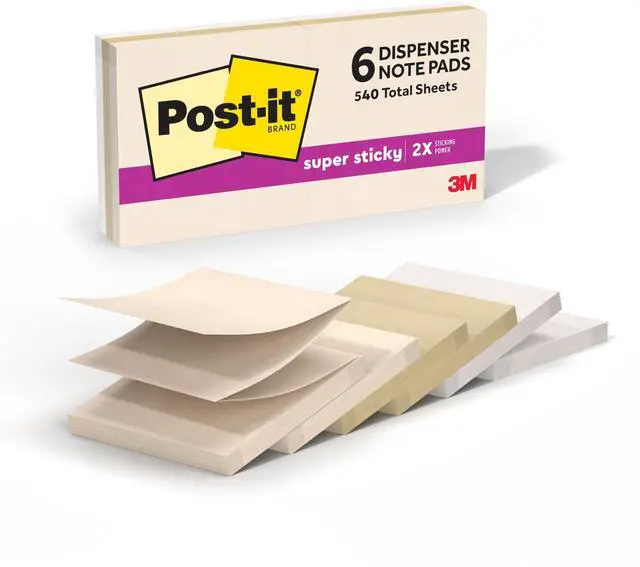 Main image of Super Sticky Dispenser Notes, 3 x 3 in, Neutrality Colors, 6 Pads