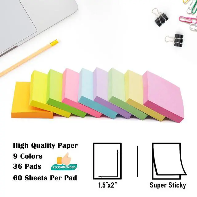 Alt view image 2 of 7 - Sticky Notes 1.5x2 in,2160 Sheets Pastel Small Self-Stick Note Pads