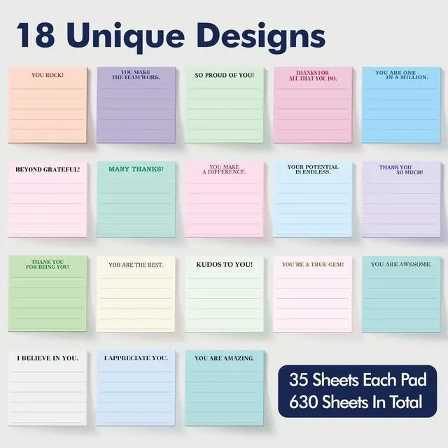 Alt view image 3 of 7 - 18 PCS Inspirational Sticky Notes with Lines, Adhesive Note Pads Motivational Fun Notepads, Employee Appreciation Gifts Bulk for Teacher, Nurse, Coworkers, Office, Work & Study Supplies (3 x 3)