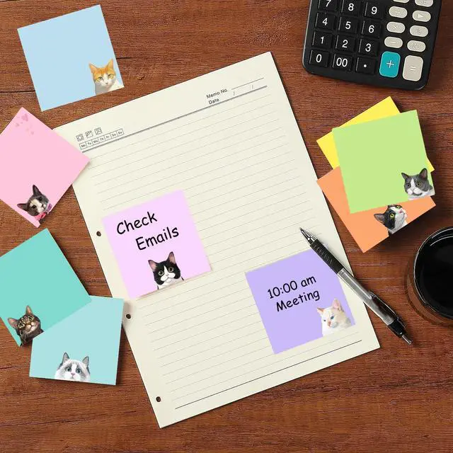 Alt view image 2 of 7 - 9 Pads Cute Sticky Notes Set, 3" x 3" Black Cat Self Stick Notepads, Funny Sticky Notes Set, Cat Stationery, Kawaii Adhesive Memo Pads, Cat Lover Gifts, Office Decor Desk Accessories, School Supplies