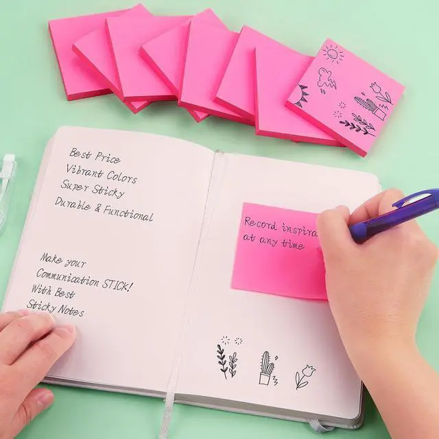 Alt view image 7 of 7 - Sticky Notes 3x3 in, Self-Adhesive, 8 Pads, 80 Sheets/Pad (Rose Red)