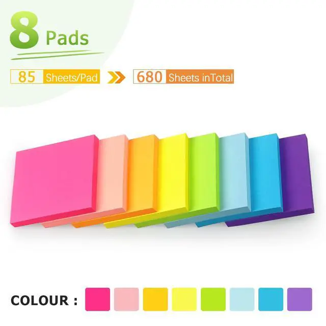 Alt view image 3 of 7 - Sticky Notes 3x3 in, Bright Colors Self-Stick Pads, 8 Pads, 85 Sheets/Pad