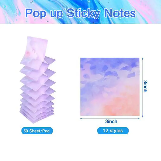 Alt view image 2 of 7 - 12 Pads Pop up Sticky Notes, 3x3 Cute Gradient Watercolor Self Stick Notes Pads, Multi Color Super Adhesive Memo Pads Refills, Easy to Post Paper Home Office Notebooks Supplies Accessories
