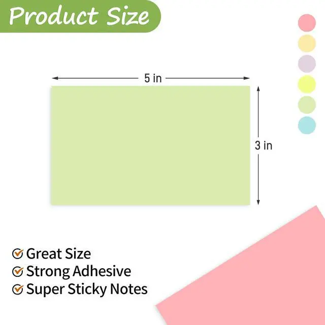 Alt view image 2 of 7 - 480 Sheets 3x5 Inches Large Sticky Notes,Self-Stick Post Stickies Colorful Super Sticking Power Memo Pads for Teacher Supply,School and Office