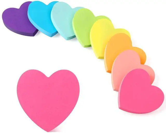 Main image of Heart Sticky Notes 8 Colors 800 Sheets Office School Teacher Supplies