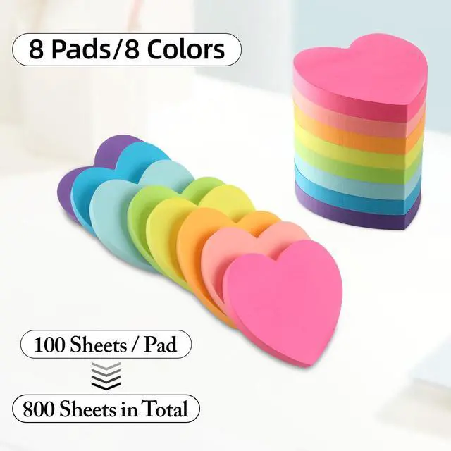 Alt view image 2 of 7 - Heart Sticky Notes 8 Colors 800 Sheets Office School Teacher Supplies
