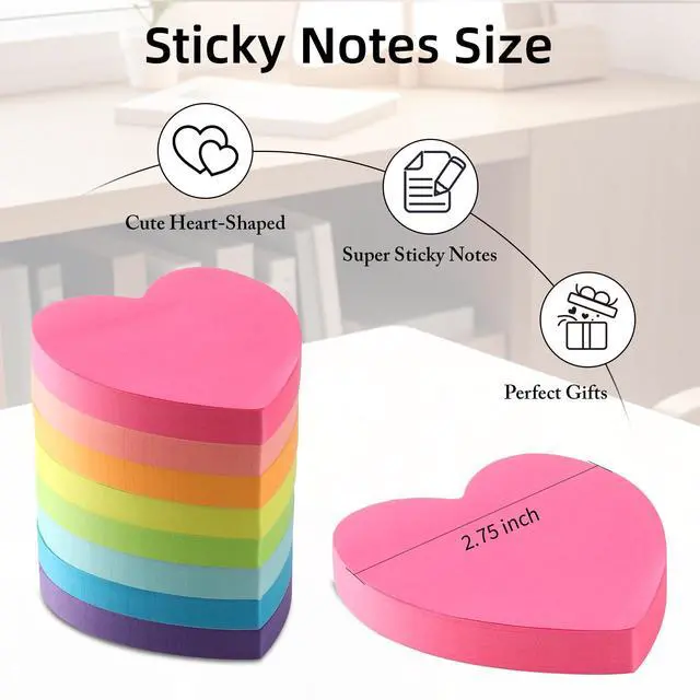 Alt view image 3 of 7 - Heart Sticky Notes 8 Colors 800 Sheets Office School Teacher Supplies