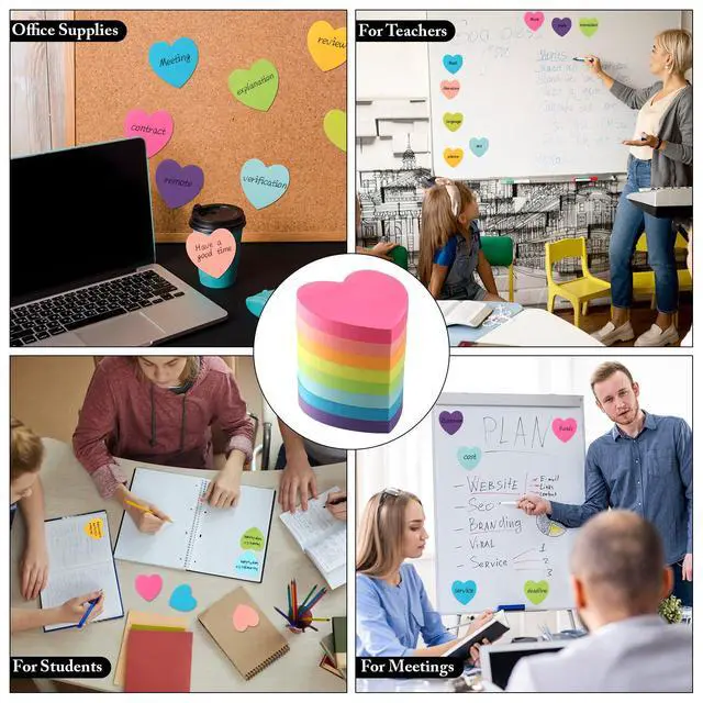 Alt view image 5 of 7 - Heart Sticky Notes 8 Colors 800 Sheets Office School Teacher Supplies