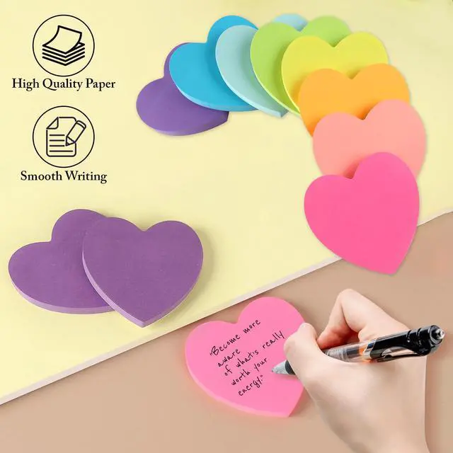 Alt view image 4 of 7 - Heart Sticky Notes 8 Colors 800 Sheets Office School Teacher Supplies