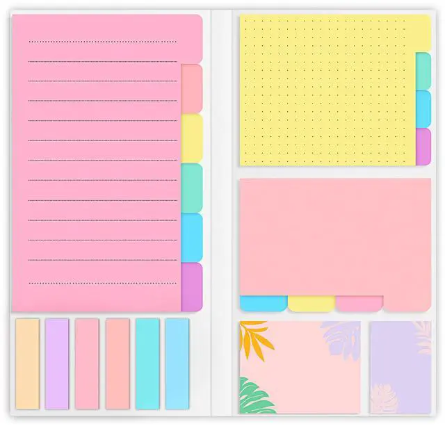 Main image of Sticky Notes Set, Post Self-Stick Notes Pads for Journaling Notebook Planner Study, Office Supplies College Essentials Back to School Supplies for High School Students Teen Girl Gifts Preppy