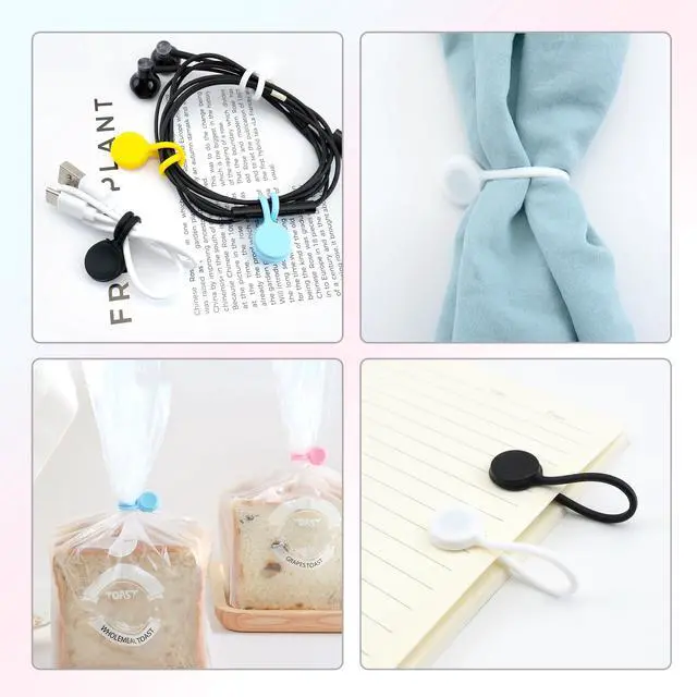 Alt view image 4 of 6 - Reusable Magnetic Cable Ties Magnetic Cable Ties Silicone Cable Straps Wire Organizer for Earphone Phone Charger Audio Cable 10 Colors Silicone Cable Clips for Office, School, Home