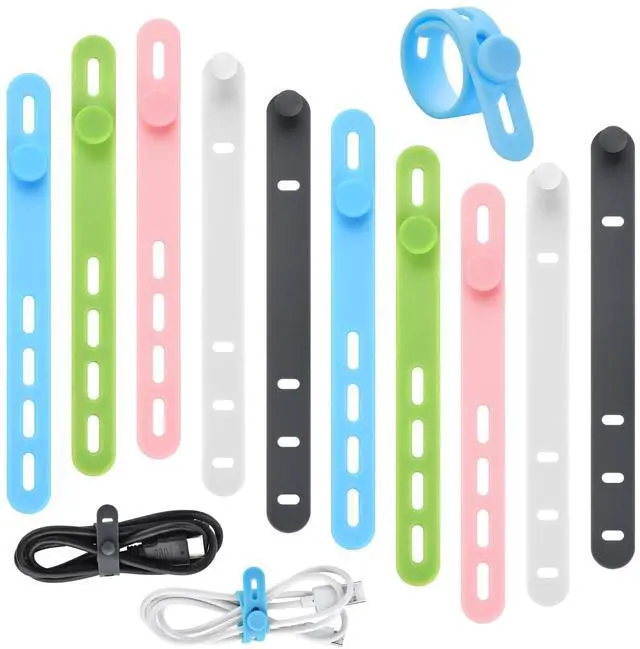 Main image of Silicone Cable Ties, Cord Organizer Ties, Cord Ties Reusable, Cord Wrap Cable Organizer 5Inch Cable Management 10 Pcs (5 Color) Cbfoeyk
