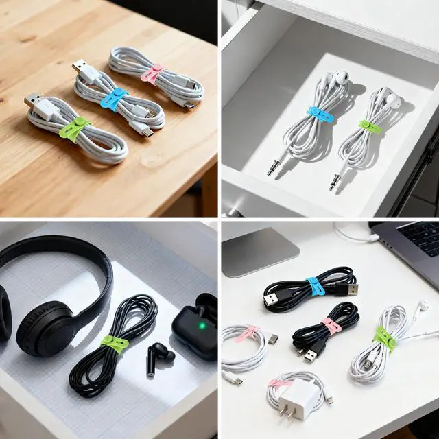 Alt view image 3 of 7 - Silicone Cable Ties, Cord Organizer Ties, Cord Ties Reusable, Cord Wrap Cable Organizer 5Inch Cable Management 10 Pcs (5 Color) Cbfoeyk