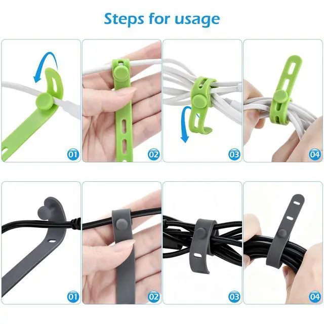 Alt view image 6 of 7 - Silicone Cable Ties, Cord Organizer Ties, Cord Ties Reusable, Cord Wrap Cable Organizer 5Inch Cable Management 10 Pcs (5 Color) Cbfoeyk