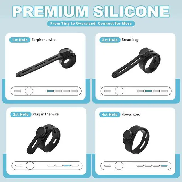Alt view image 2 of 6 - Silicone Cable Ties, Reusable Cord Organizers for Charger Cables, Hair Dryer, Home Office Desk, Flexible Cord Wraps for Electrical Wires Management
