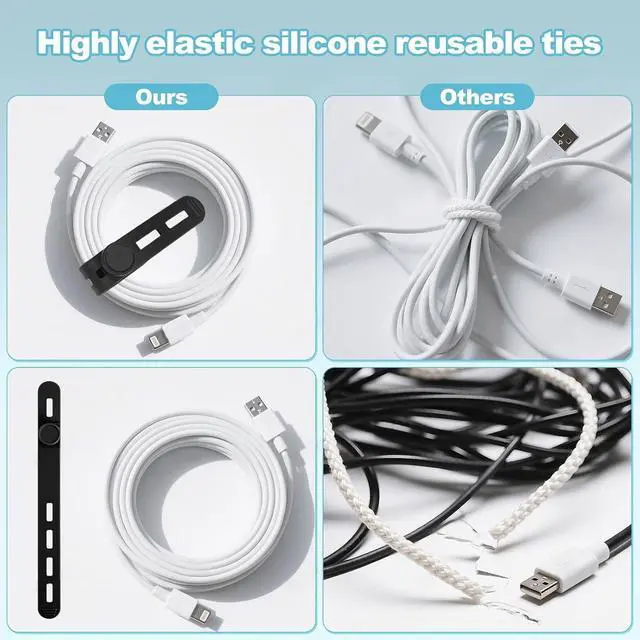 Alt view image 3 of 6 - Silicone Cable Ties, Reusable Cord Organizers for Charger Cables, Hair Dryer, Home Office Desk, Flexible Cord Wraps for Electrical Wires Management