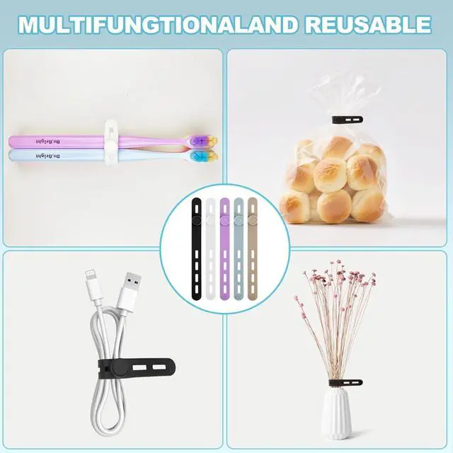 Alt view image 5 of 6 - Silicone Cable Ties, Reusable Cord Organizers for Charger Cables, Hair Dryer, Home Office Desk, Flexible Cord Wraps for Electrical Wires Management