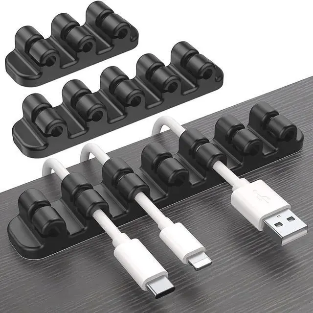 Main image of Upgraded Cable Holder, Cable Management Cord Organizer Clips Silicone Self Adhesive for Desktop USB Charging Cable Power Cord Bedside Wire PC Office Home (3/5/7 slot,Black)