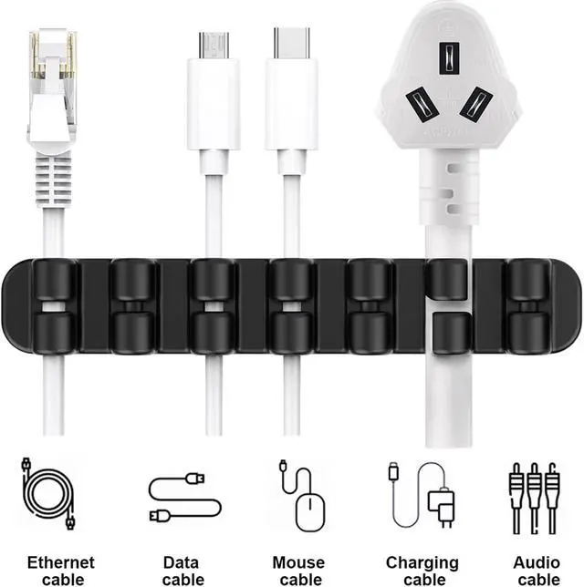 Alt view image 5 of 7 - Upgraded Cable Holder, Cable Management Cord Organizer Clips Silicone Self Adhesive for Desktop USB Charging Cable Power Cord Bedside Wire PC Office Home (3/5/7 slot,Black)