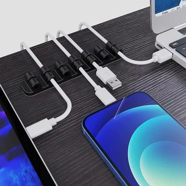 Alt view image 2 of 7 - Upgraded Cable Holder, Cable Management Cord Organizer Clips Silicone Self Adhesive for Desktop USB Charging Cable Power Cord Bedside Wire PC Office Home (3/5/7 slot,Black)