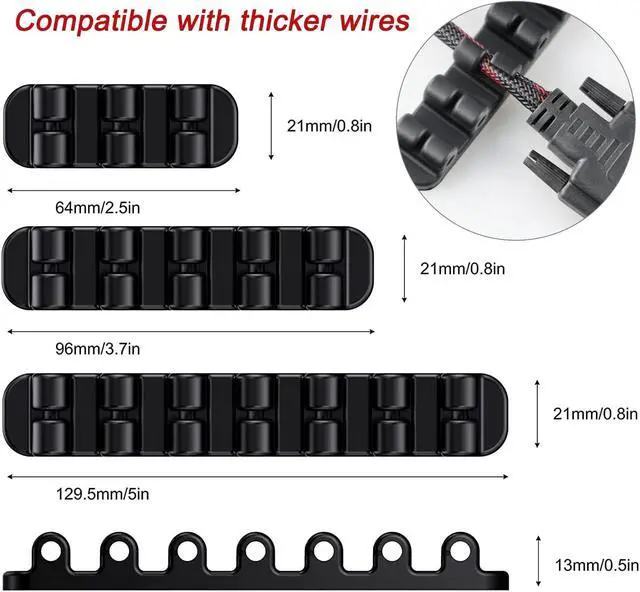 Alt view image 3 of 7 - Upgraded Cable Holder, Cable Management Cord Organizer Clips Silicone Self Adhesive for Desktop USB Charging Cable Power Cord Bedside Wire PC Office Home (3/5/7 slot,Black)