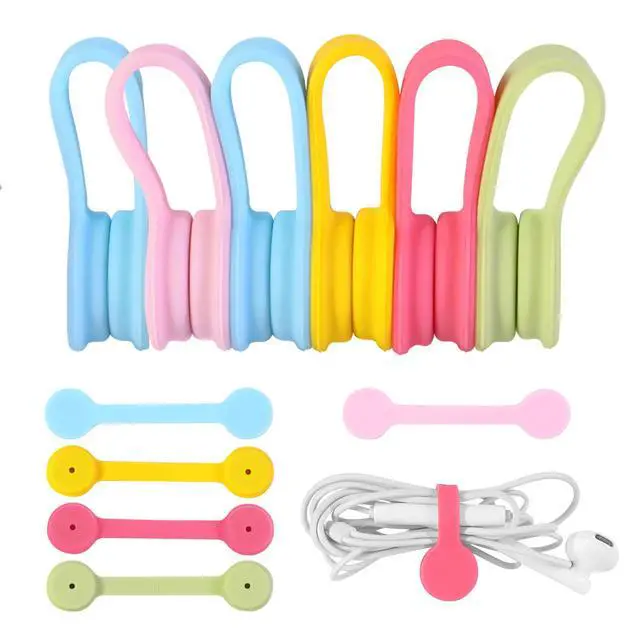 Alt view image 7 of 7 - Magnetic Cable Ties 6-Pack,Silicone Magnetic Cord Ties,Macaron Color