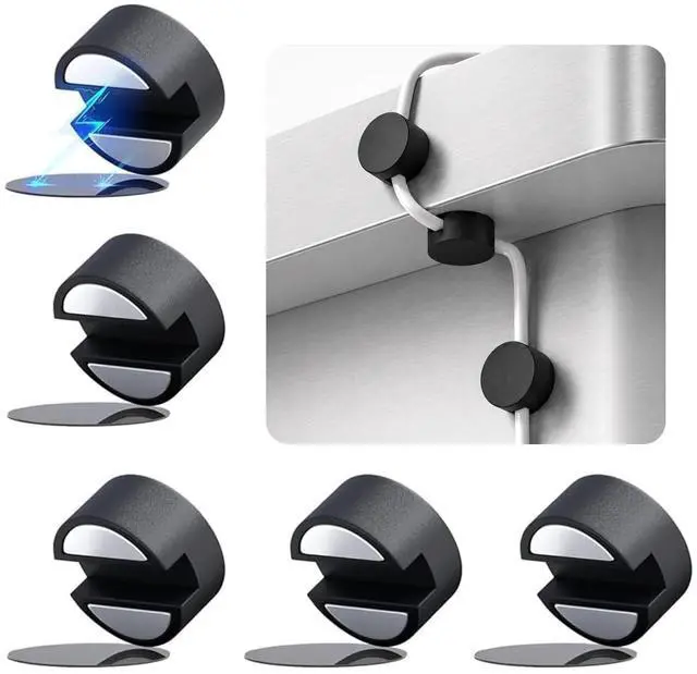 Main image of Magnetic Cable Holder, 5 Cable Clips for Desk Cord Management, Black